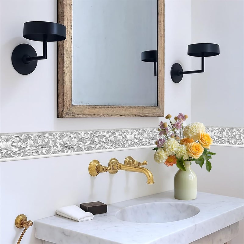 IOHEFY Floral Wallpaper Border 196x4 Inch Vintage Peel and Stick Wall Border Pink Orange Flowers with Green Leaves Removable Vinyl Wall Trim Sticker for Kitchen Bathroom Living Room Bedroom Home Decor - Image 5